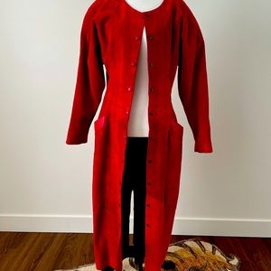 Danier leather suede red coat with should pads